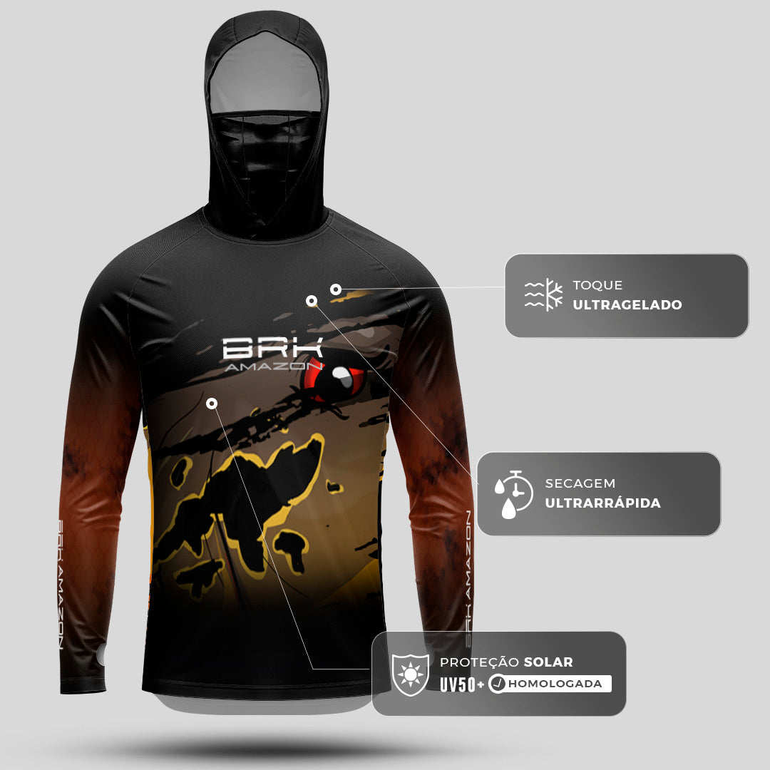 Camisa FusionX Brk Mancha Tucunaré Açu com Capuz e Proteção UV50+