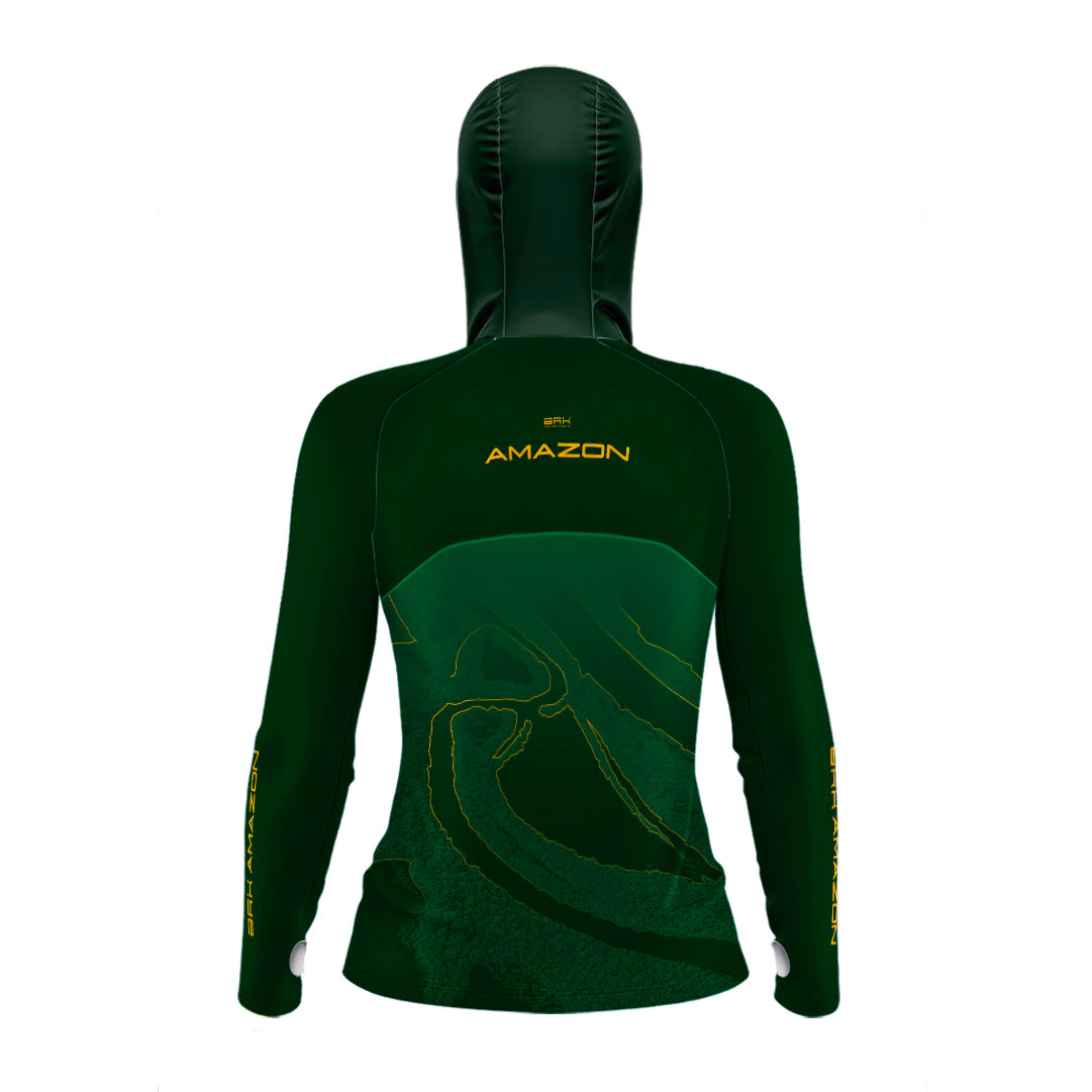 Camisa FusionX Brk Feminina Silhueta Rio Amazonas com Capuz e Proteção UV50+