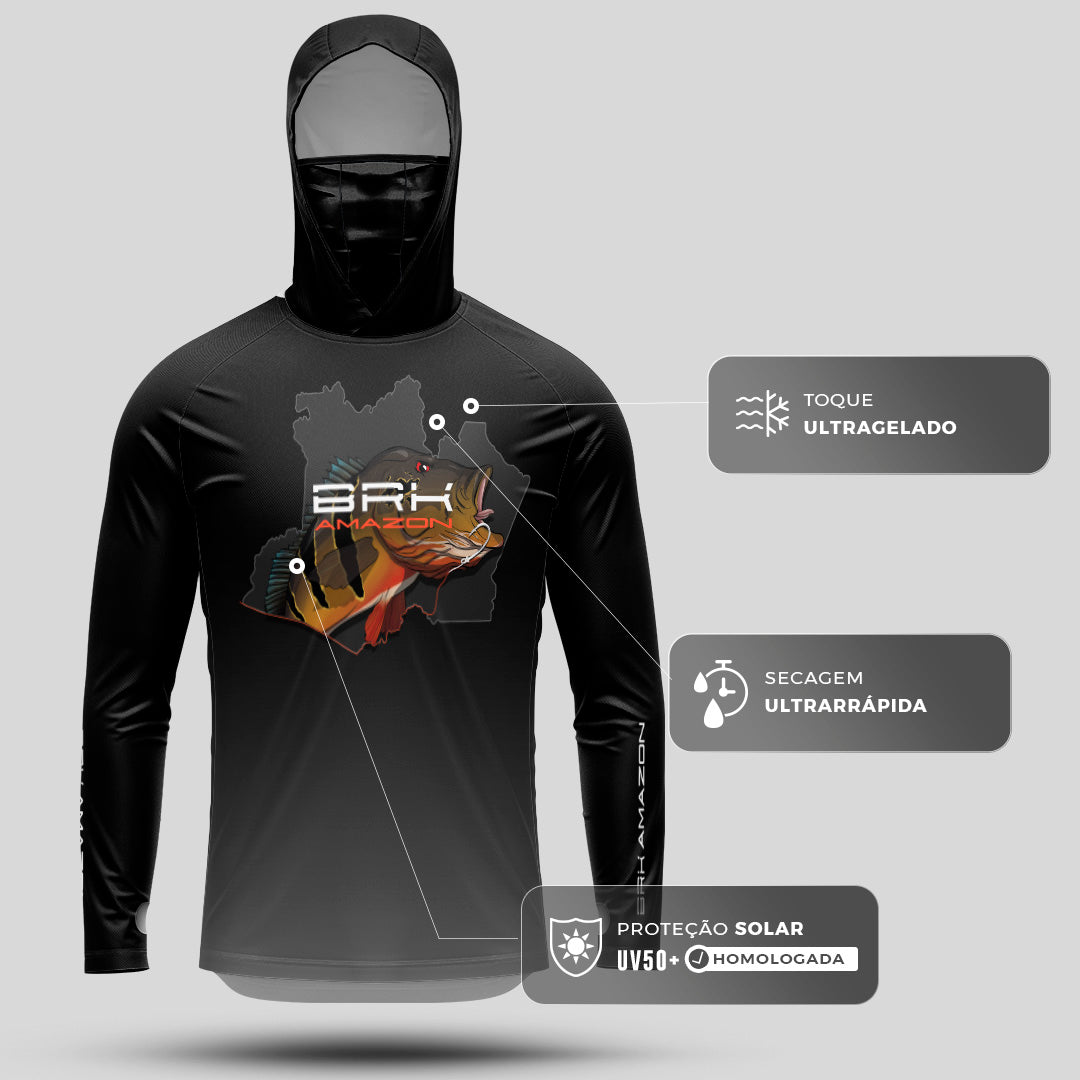 Camisa FusionX Brk Tucunaré de Olho Vermelho com Capuz e Proteção UV50+
