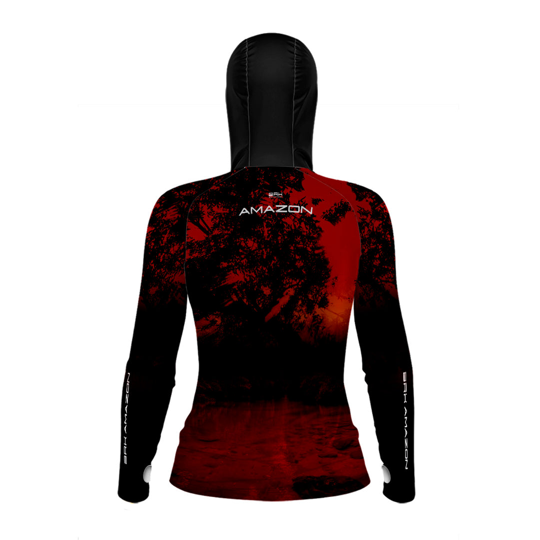 Camisa FusionX Brk Feminina Rio Vermelho com Capuz e Proteção UV50+