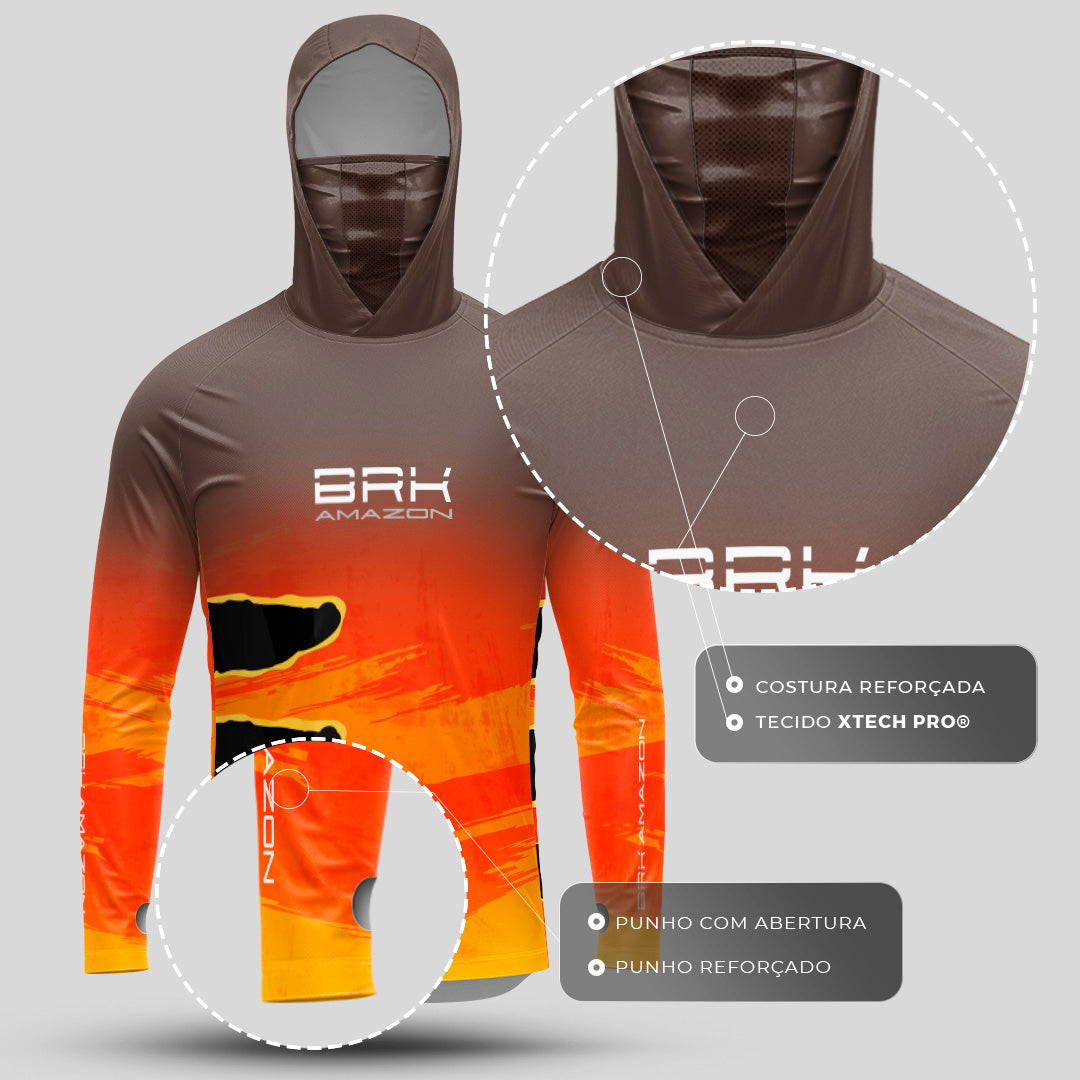 Camisa FusionX Brk Tucunaré Açu Laranja com Capuz e Proteção UV50+