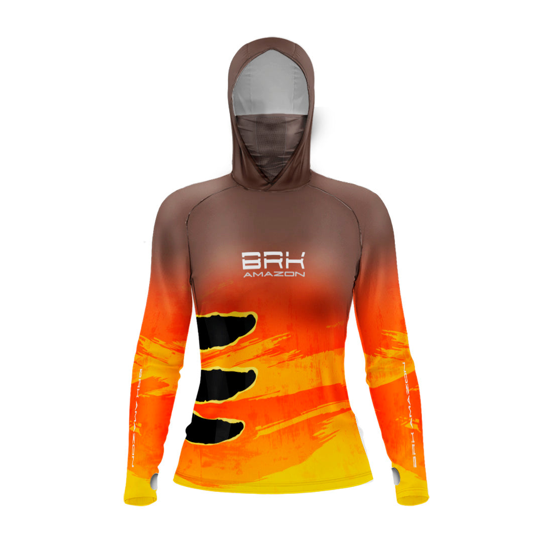 Camisa FusionX Brk Feminina Tucunaré Açu Laranja com Capuz e Proteção UV50+