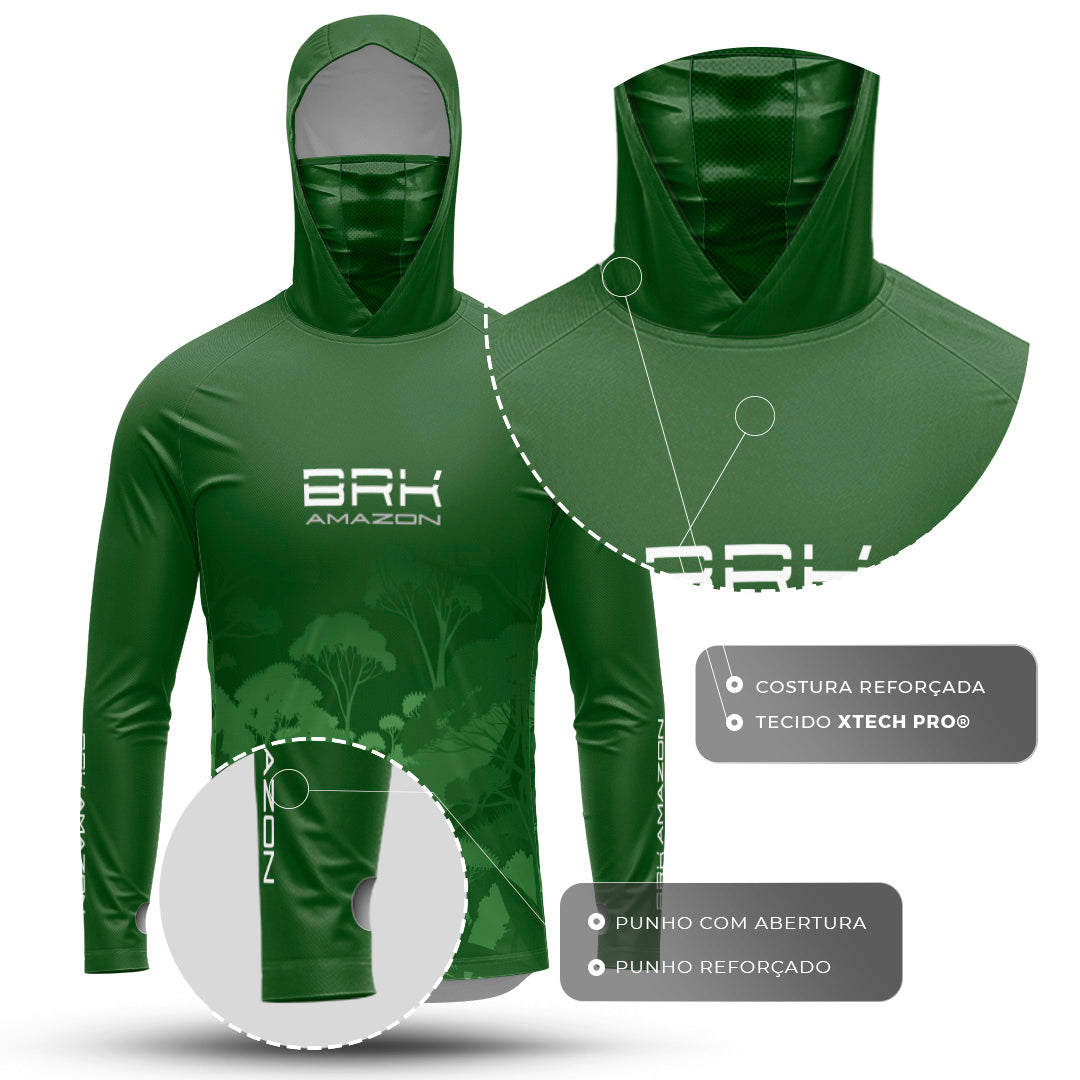 Camisa FusionX Brk Amazon Florest Verde com Capuz e Proteção UV50+