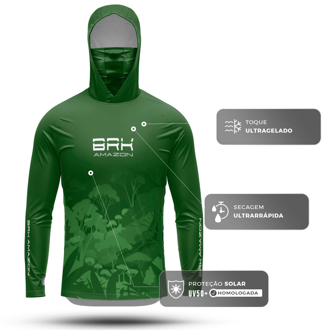Camisa FusionX Brk Amazon Florest Verde com Capuz e Proteção UV50+
