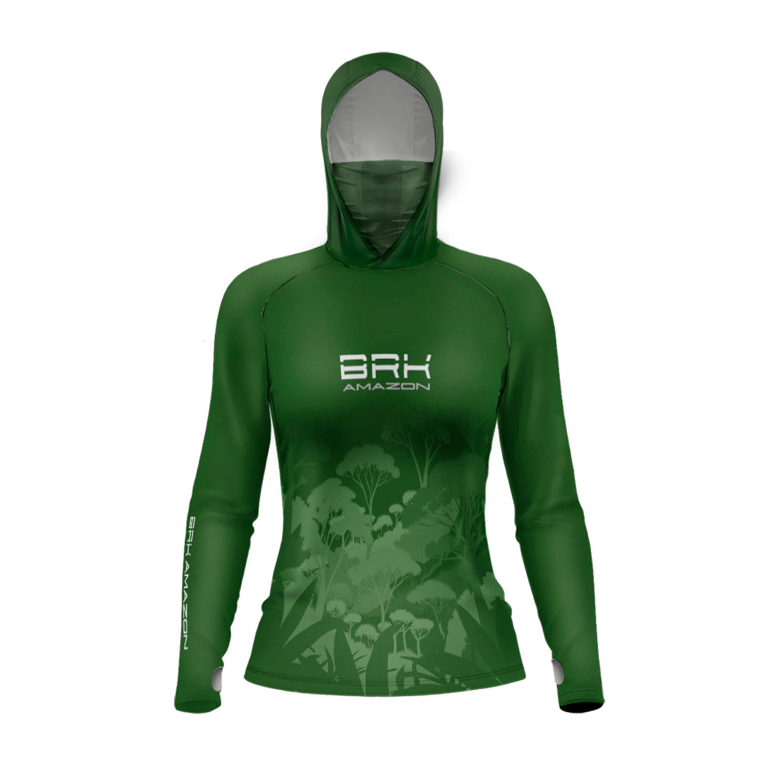 Camisa FusionX Brk Feminina Amazon Florest Verde com Capuz e Proteção UV50+