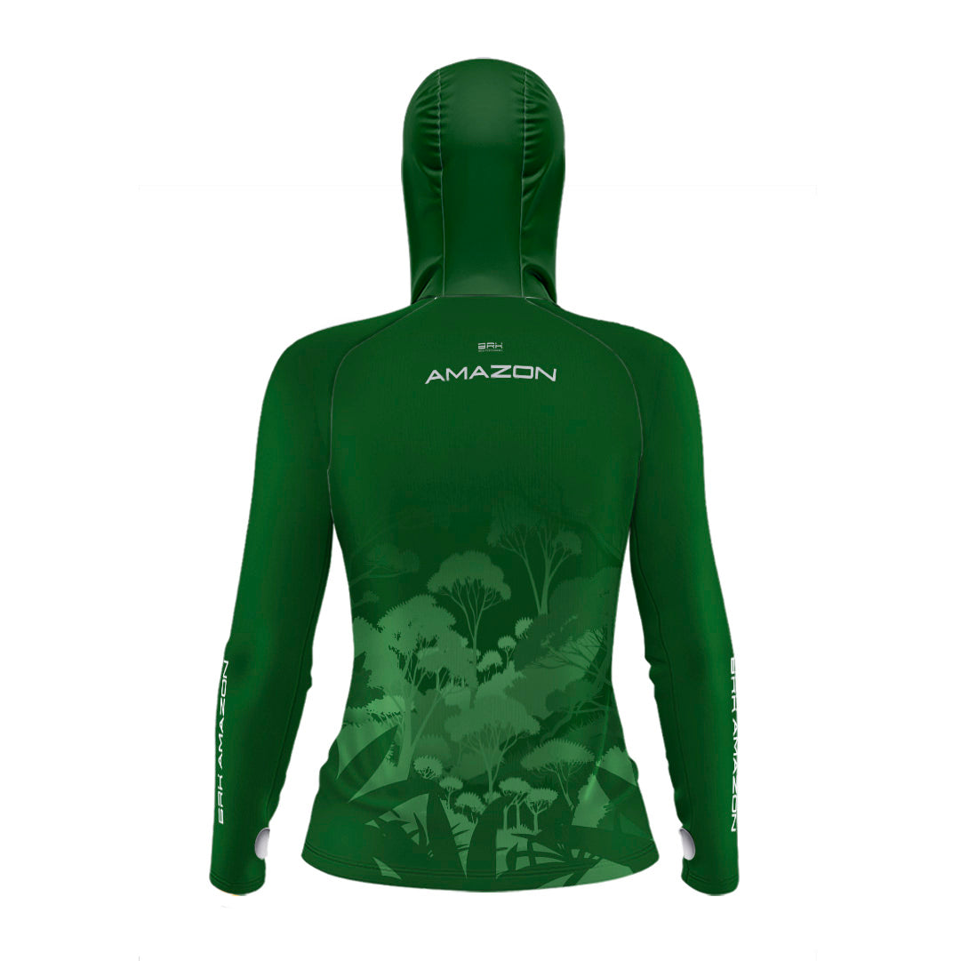 Camisa FusionX Brk Feminina Amazon Florest Verde com Capuz e Proteção UV50+