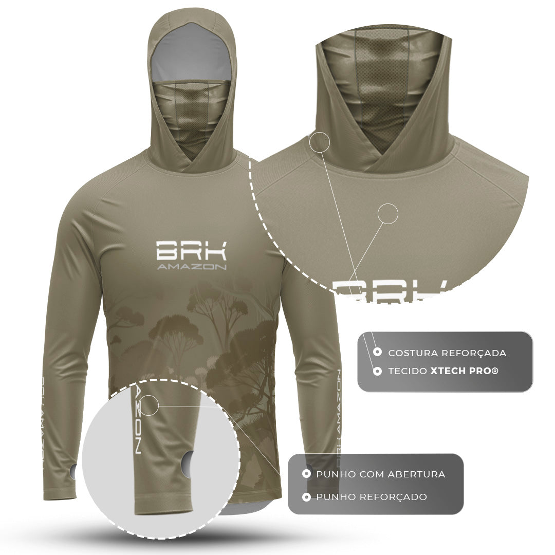 Camisa FusionX Brk Amazon Florest Marrom com Capuz e Proteção UV50+