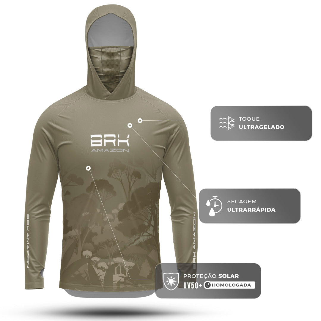 Camisa FusionX Brk Amazon Florest Marrom com Capuz e Proteção UV50+