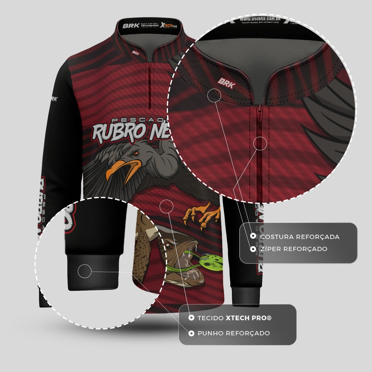 Camisa de Pesca Infantil Brk Pescador Rubro Negro Traíra com UV50+