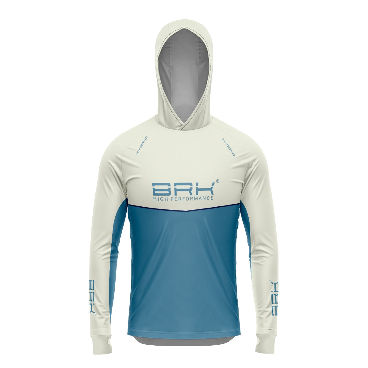 Camisa de Pesca Brk com Capuz Hybrid Bege com Azul com Proteção Solar UV50+