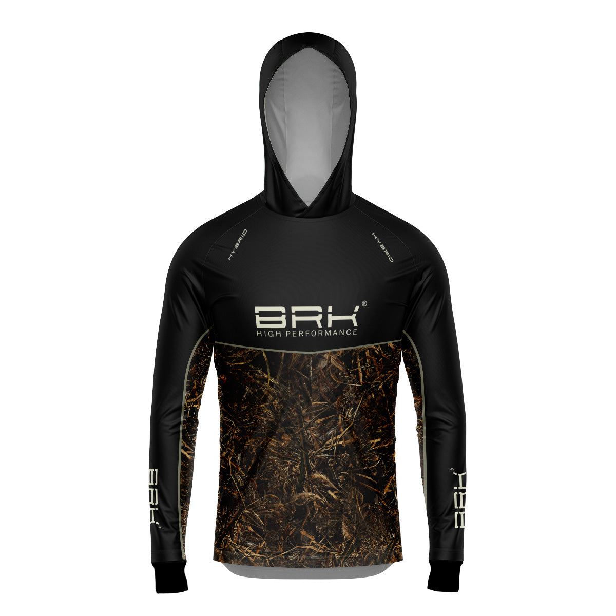 Camisa de Pesca Brk com Capuz Hybrid Black Real Tree com Proteção Solar UV50+