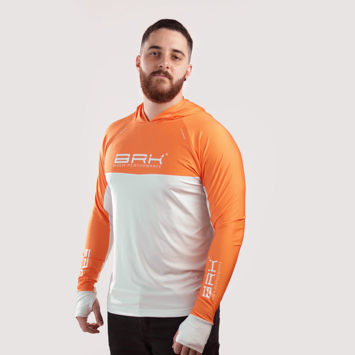 Camisa de Pesca Brk com Capuz Hybrid Laranja com Proteção Solar UV50+