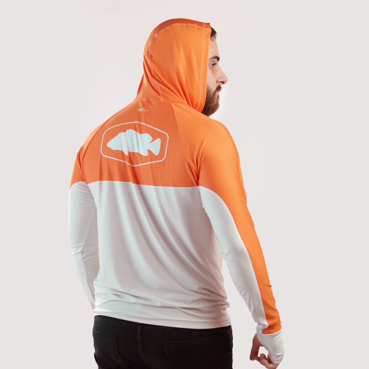 Camisa de Pesca Brk com Capuz Hybrid Laranja com Proteção Solar UV50+