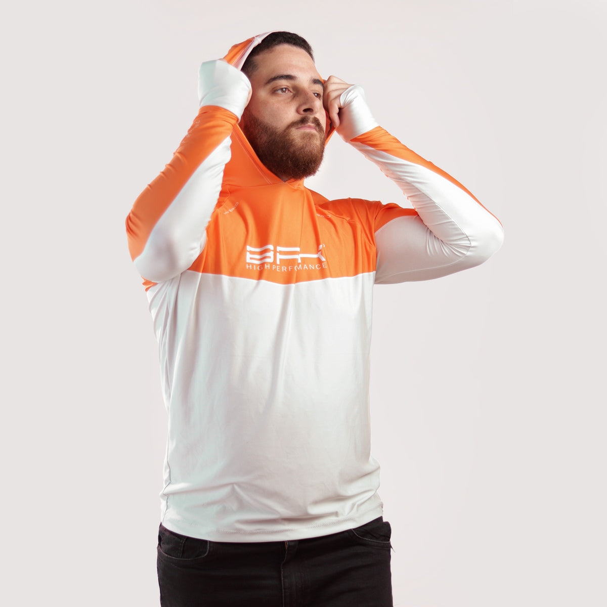Camisa de Pesca Brk com Capuz Hybrid Laranja com Proteção Solar UV50+