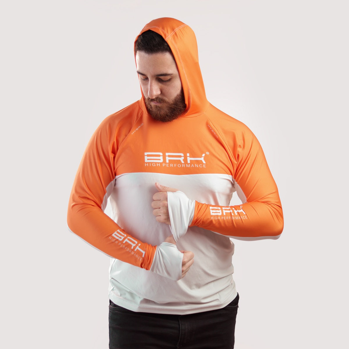 Camisa de Pesca Brk com Capuz Hybrid Laranja com Proteção Solar UV50+