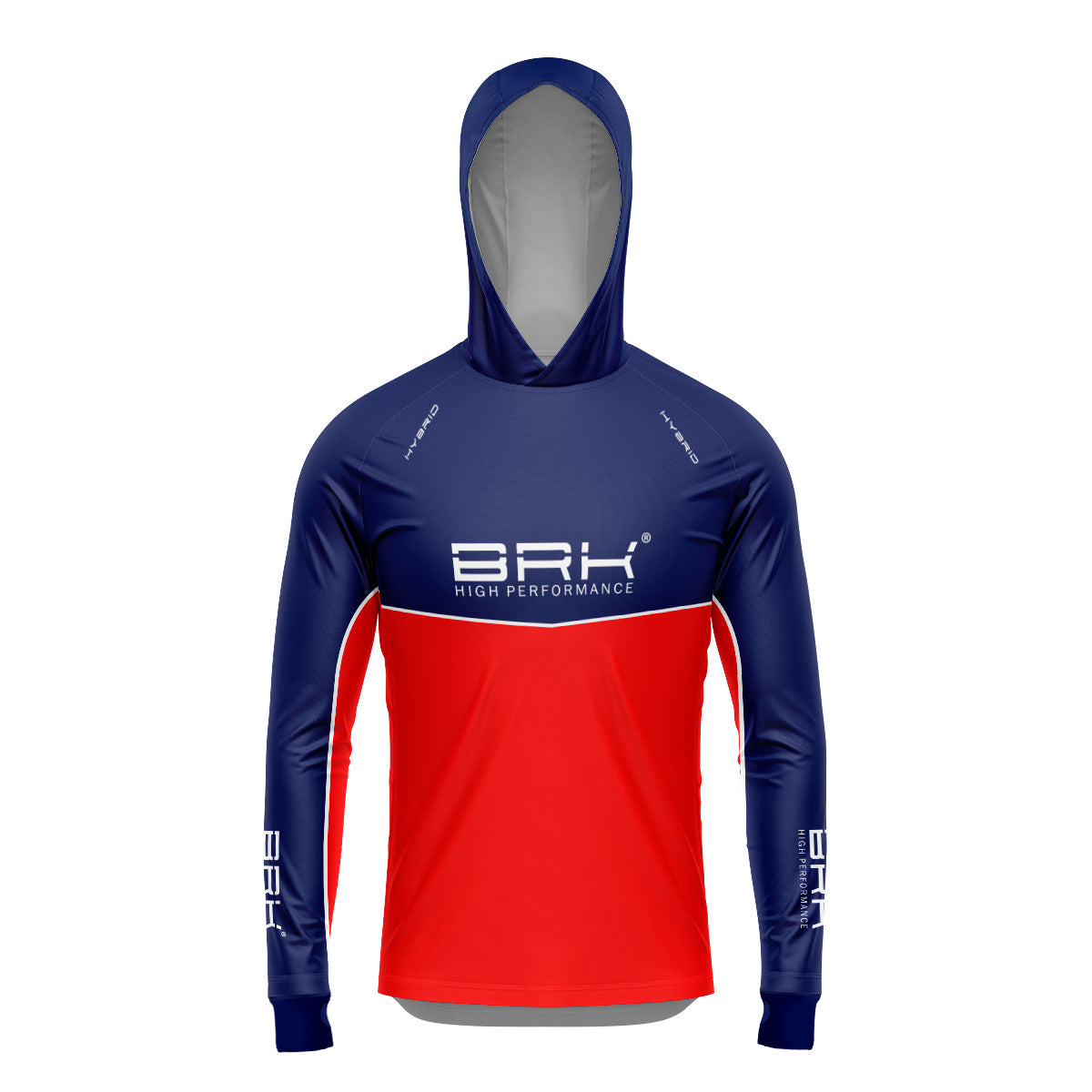 Camisa de Pesca Brk com Capuz Hybrid Red Blue Fishin com Proteção Solar UV50+