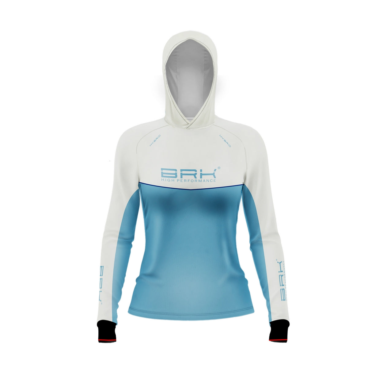 Camisa de Pesca Feminina Brk com Capuz Hybrid Bege com Azul com Proteção Solar UV50+