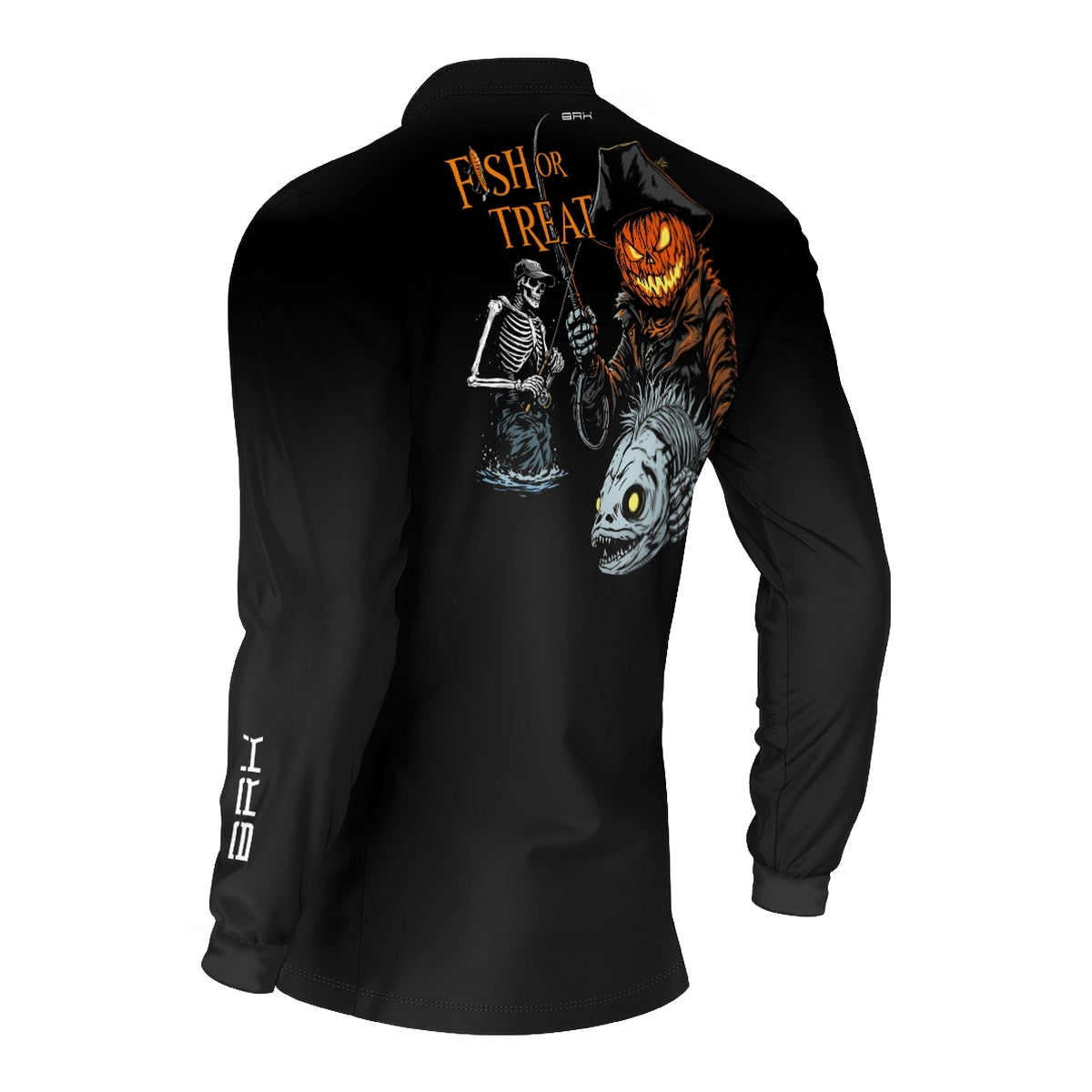 Camisa de Pesca Brk Azul Halloween Esqueleto Pescador com Proteção UV50