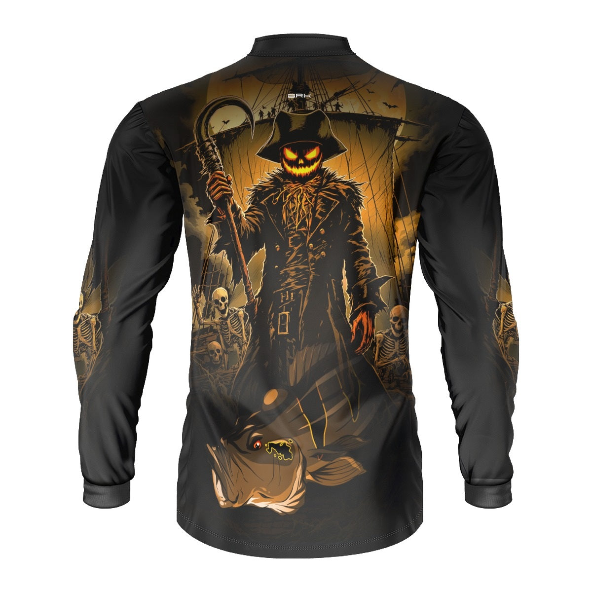 Camisa de Pesca Brk Azul Halloween Peixe e Caveira com Proteção UV50