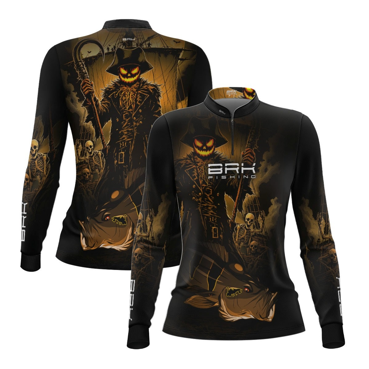 Camisa de Pesca Feminina Brk Azul Halloween Peixe e Caveira com Proteção UV50