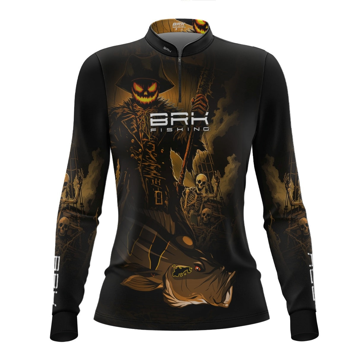 Camisa de Pesca Feminina Brk Azul Halloween Peixe e Caveira com Proteção UV50