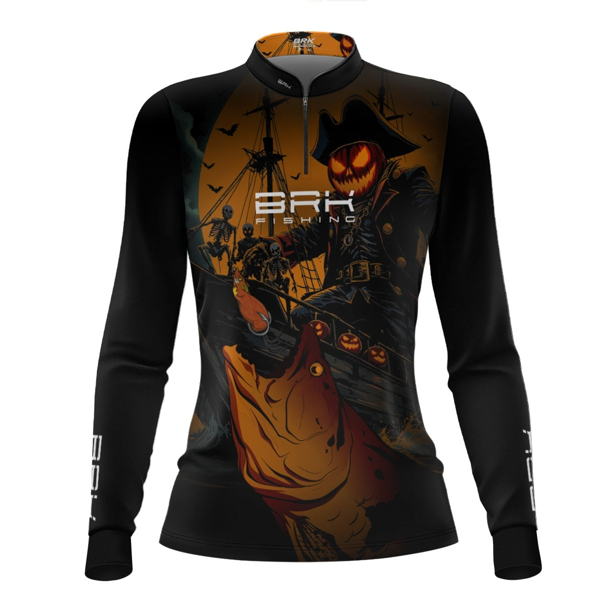 Camisa de Pesca Feminina Brk Azul Halloween Barco Pirata com Proteção UV50