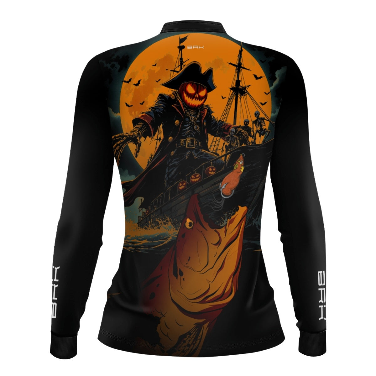 Camisa de Pesca Feminina Brk Azul Halloween Barco Pirata com Proteção UV50
