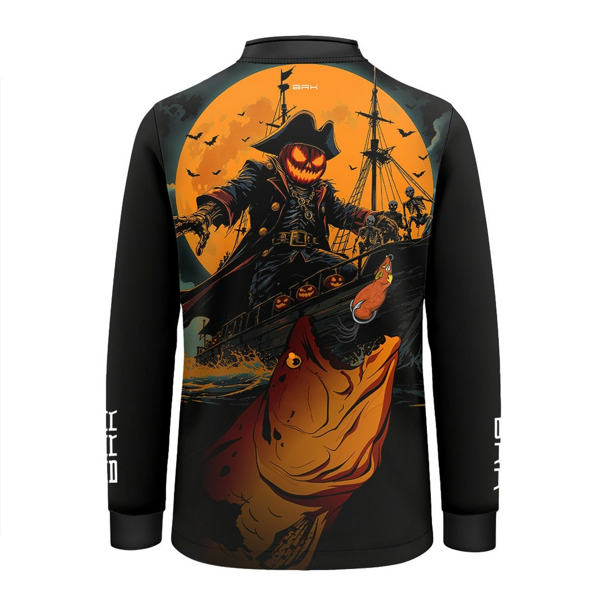 Camisa de Pesca Infantil Brk Azul Halloween Barco Pirata com Proteção UV50