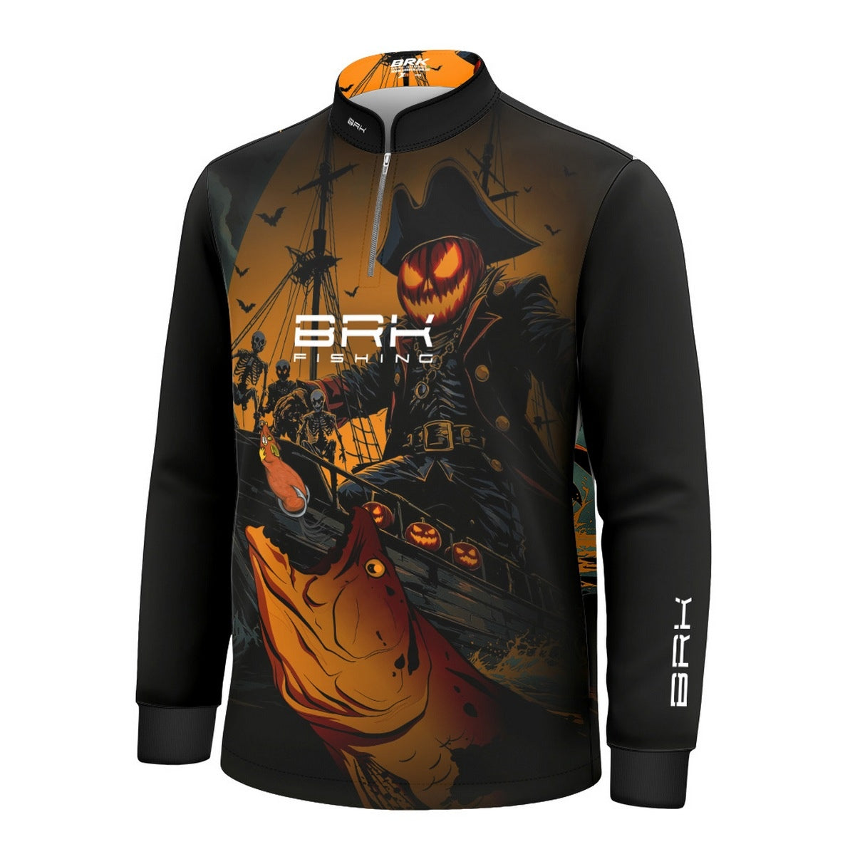 Camisa de Pesca Infantil Brk Azul Halloween Barco Pirata com Proteção UV50