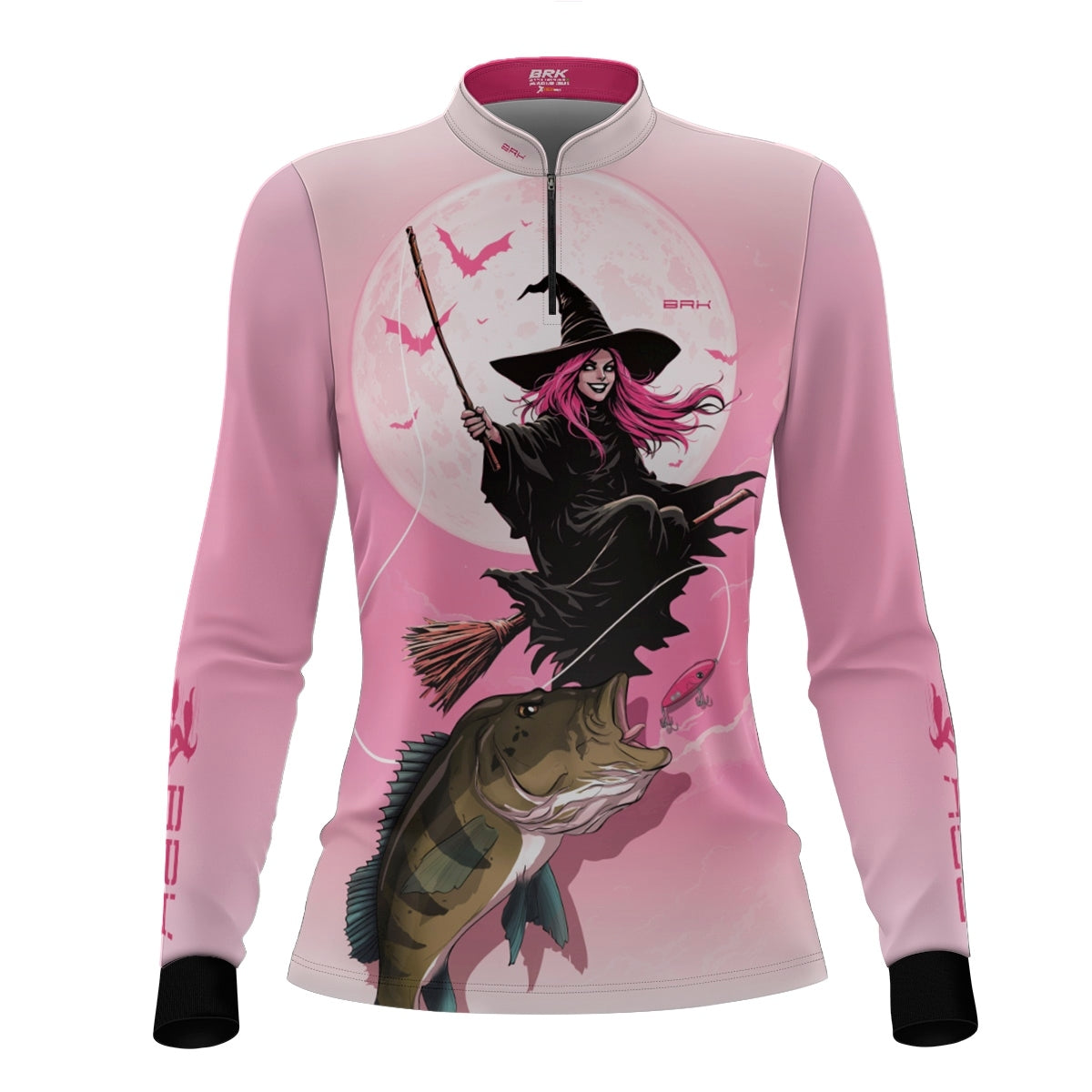 Camisa de Pesca Feminina Brk Branca e Rosa Bruxa com Proteção UV50