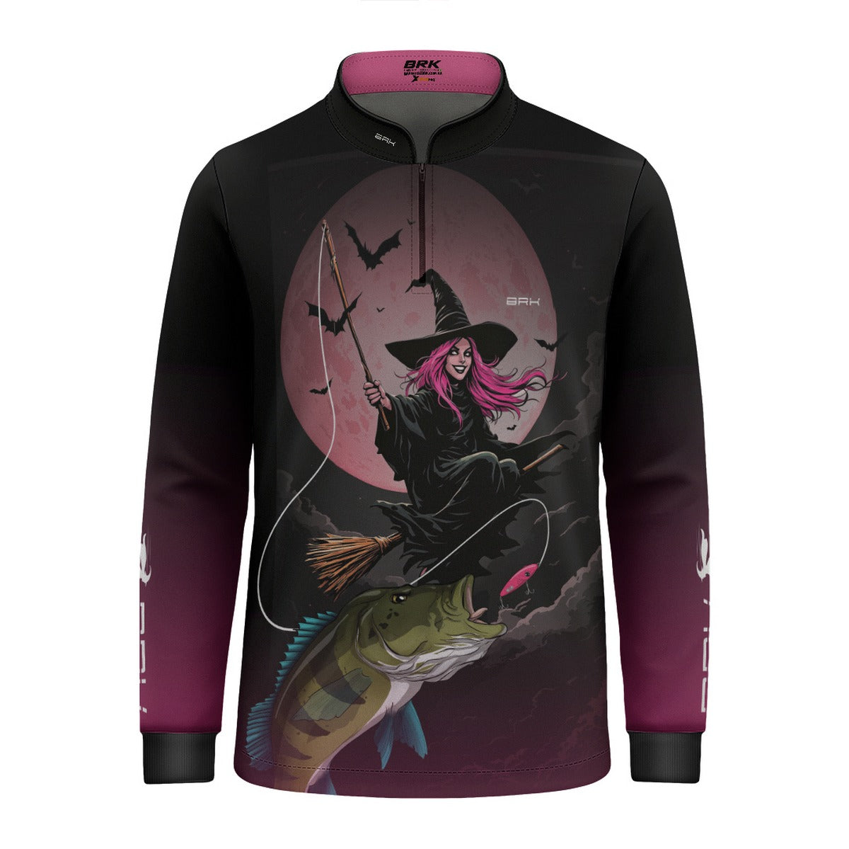 Camisa de Pesca Infantil Brk Preto e Rosa Bruxa com Proteção UV50