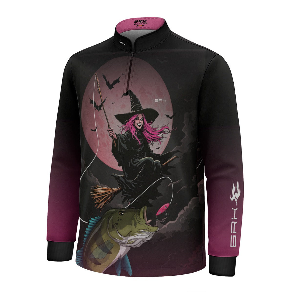 Camisa de Pesca Infantil Brk Preto e Rosa Bruxa com Proteção UV50