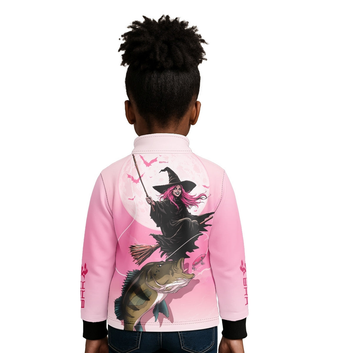 Camisa de Pesca Infantil Brk Branca e Rosa Bruxa com Proteção UV50