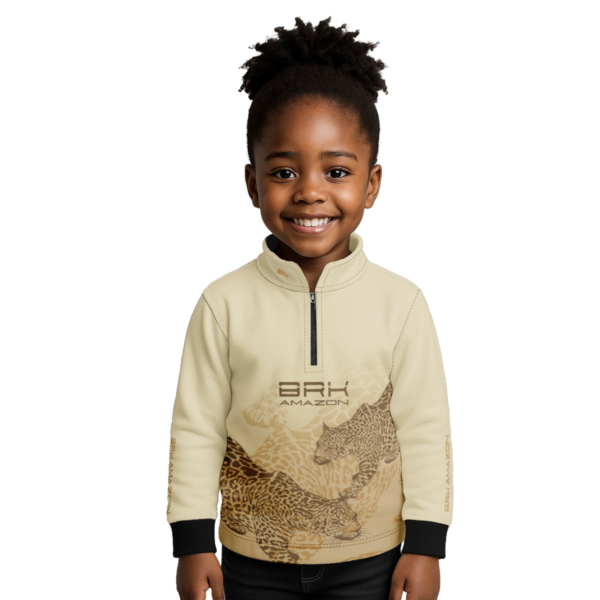 Camisa de Pesca Infantil Brk Amazon Onça Bege com Proteção UV50