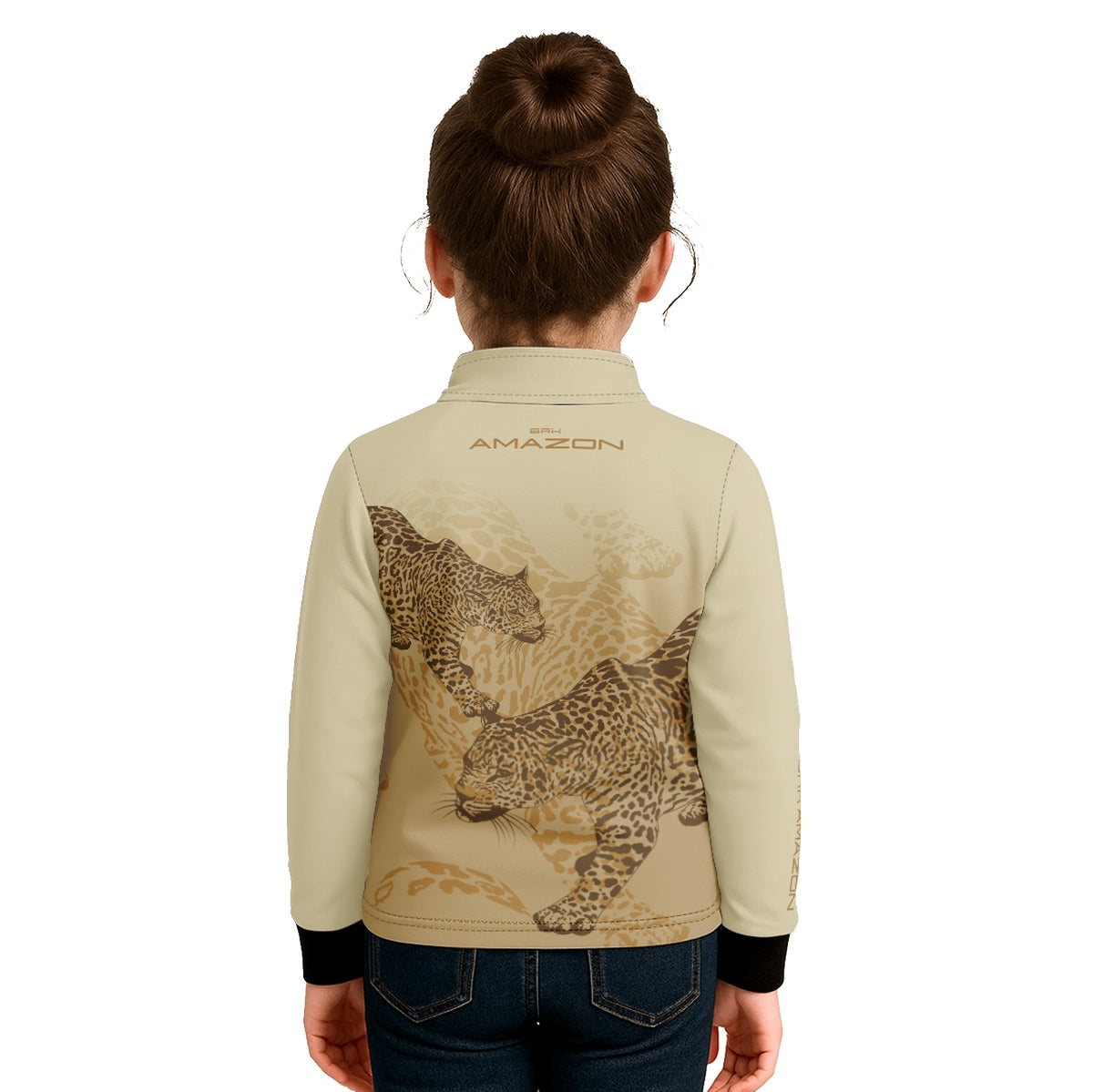Camisa de Pesca Infantil Brk Amazon Onça Bege com Proteção UV50