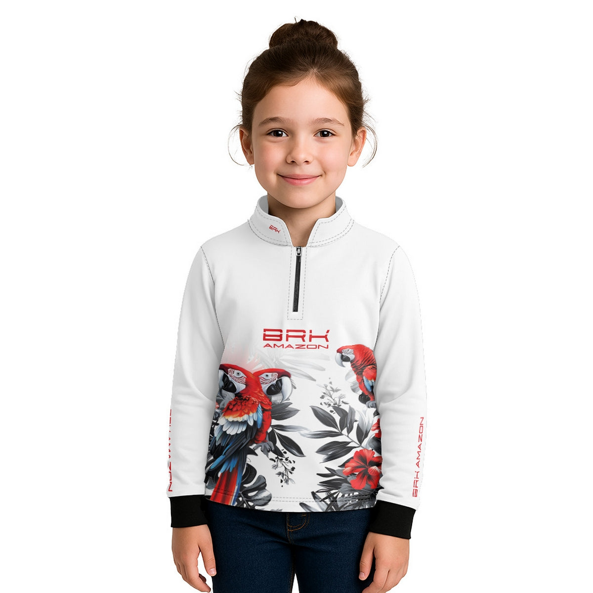 Camisa de Pesca Infantil Brk Amazon Arara Vermelha com Proteção UV50