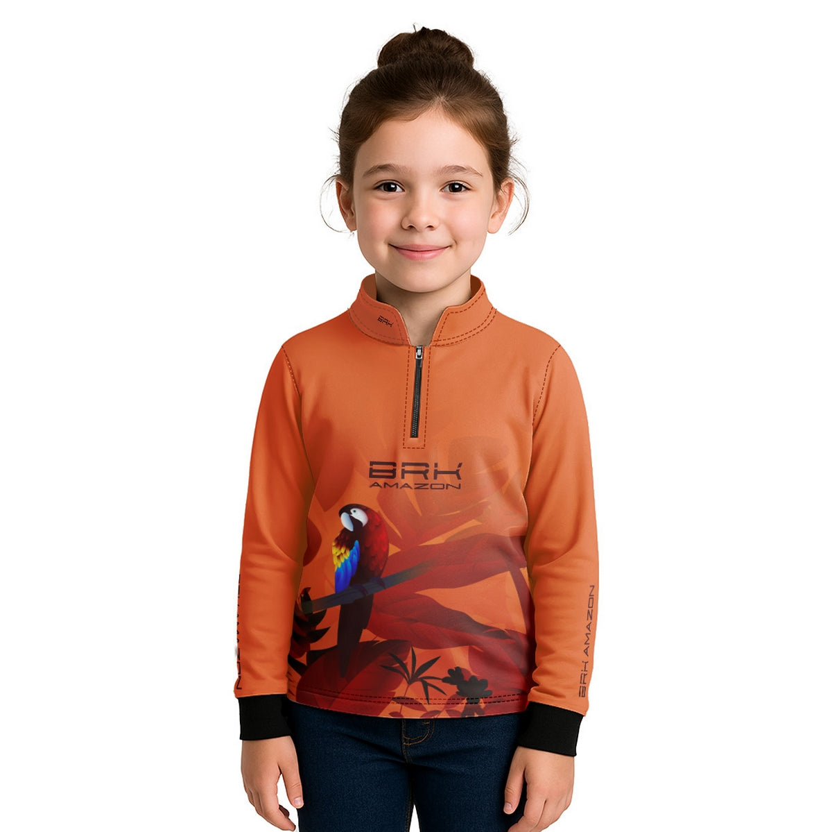 Camisa de Pesca Infantil Brk Amazon Arara Vermelha Floral com Proteção UV50