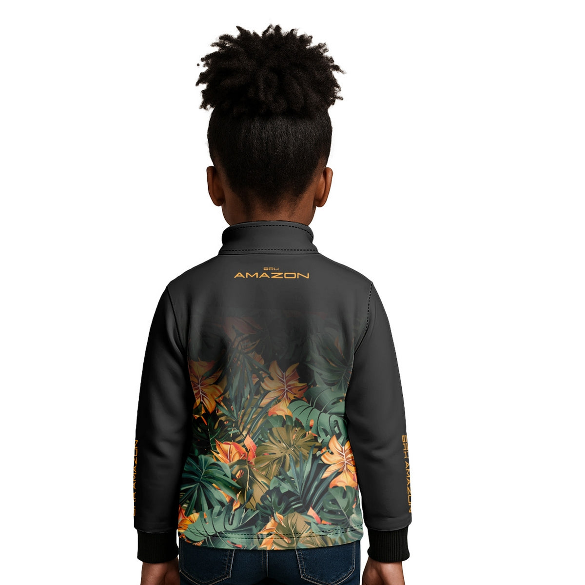 Camisa de Pesca Infantil Brk Amazon Preta Folhagem com Proteção UV50