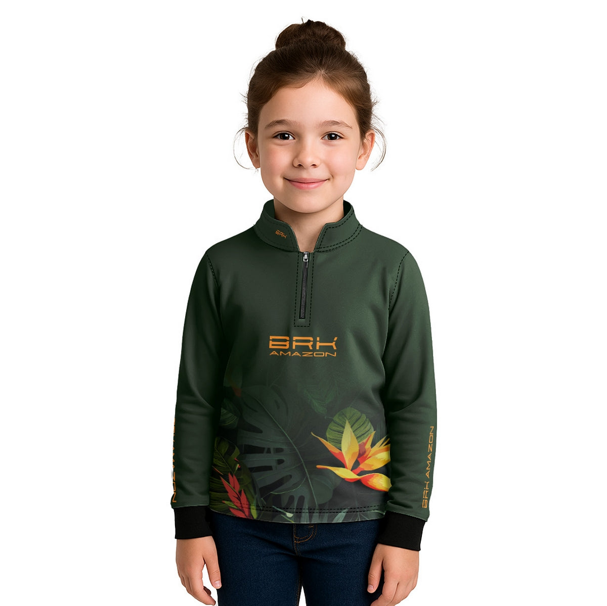 Camisa de Pesca Infantil Brk Amazon Verde Folhagem com Proteção UV50