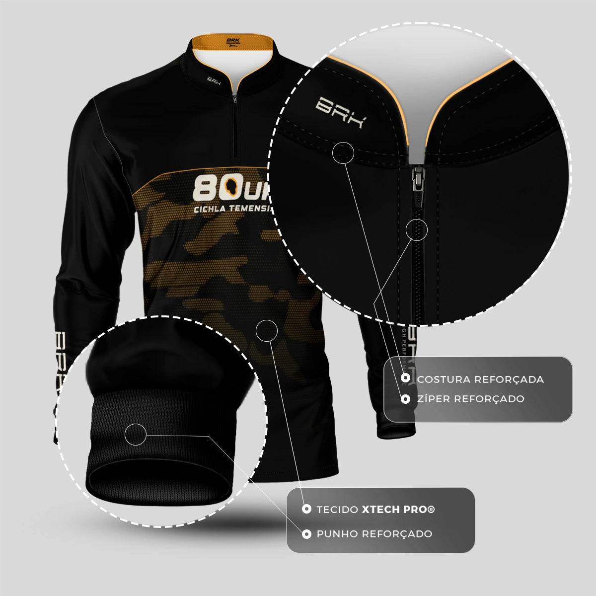 Camisa de Pesca Brk 80UP Camuflada Amarela com Proteção UV50