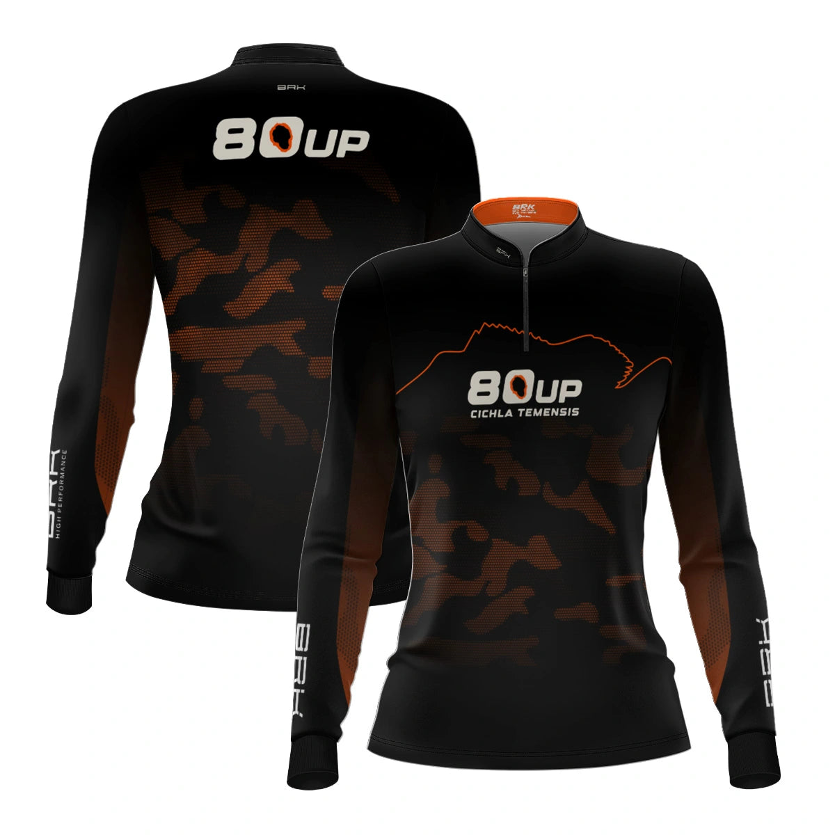 Camisa de Pesca Feminina Brk 80UP Camuflada Laranja com Proteção UV50