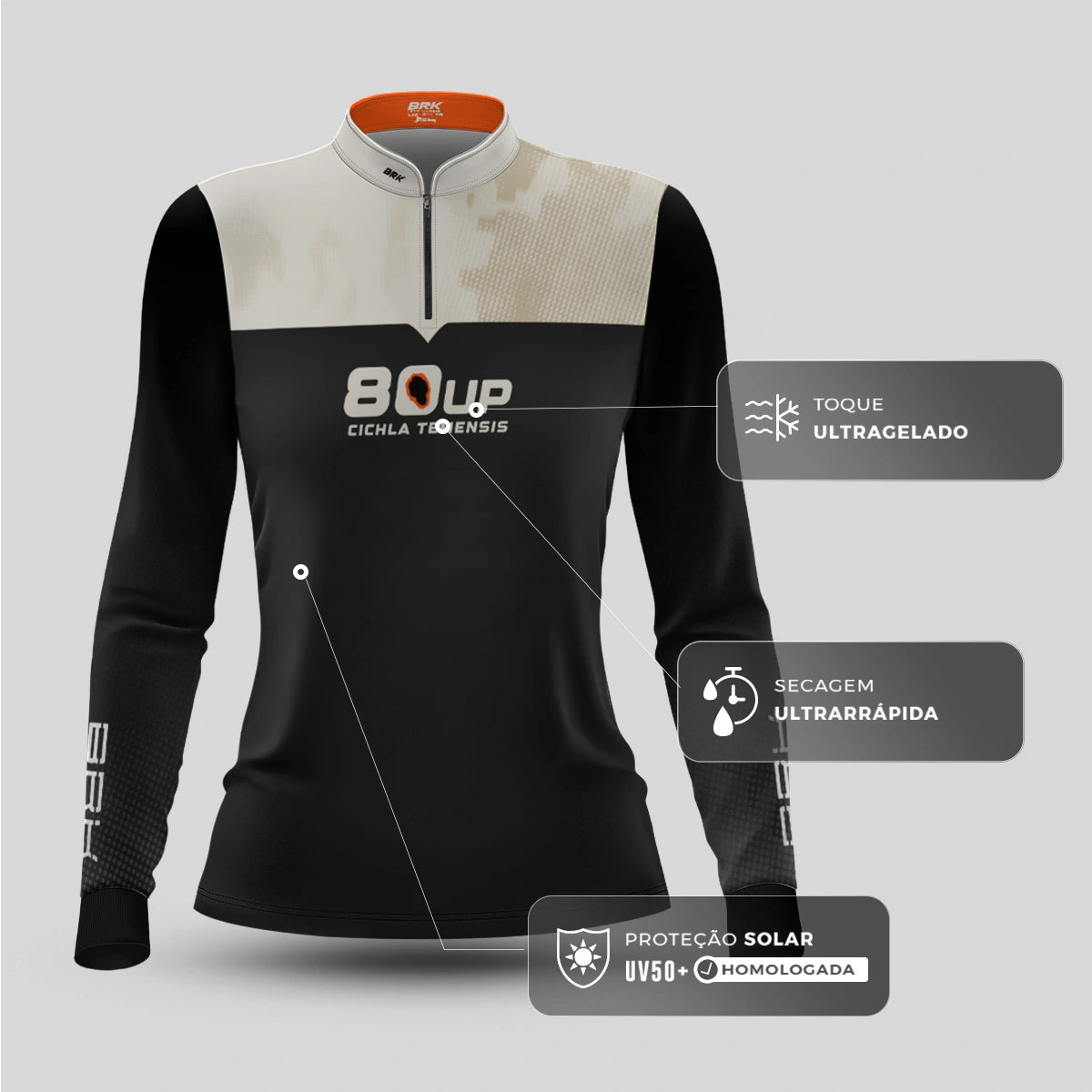 Camisa de Pesca Feminina Brk 80UP Branca com Proteção UV50
