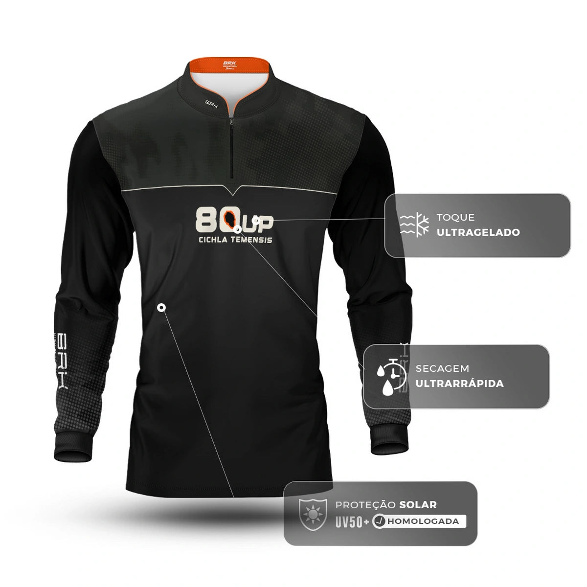 Camisa de Pesca Brk 80UP Preta com Proteção UV50