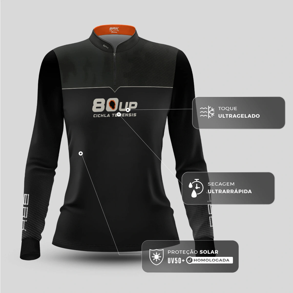 Camisa de Pesca Feminina Brk 80UP Preta com Proteção UV50
