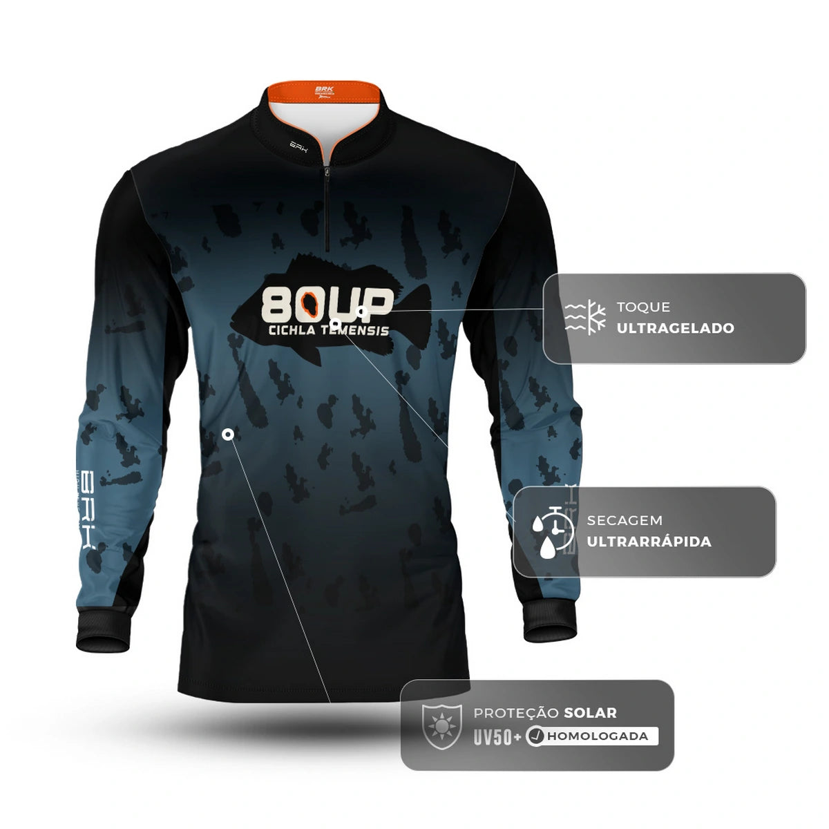 Camisa de Pesca Brk 80UP Azul com Proteção UV50