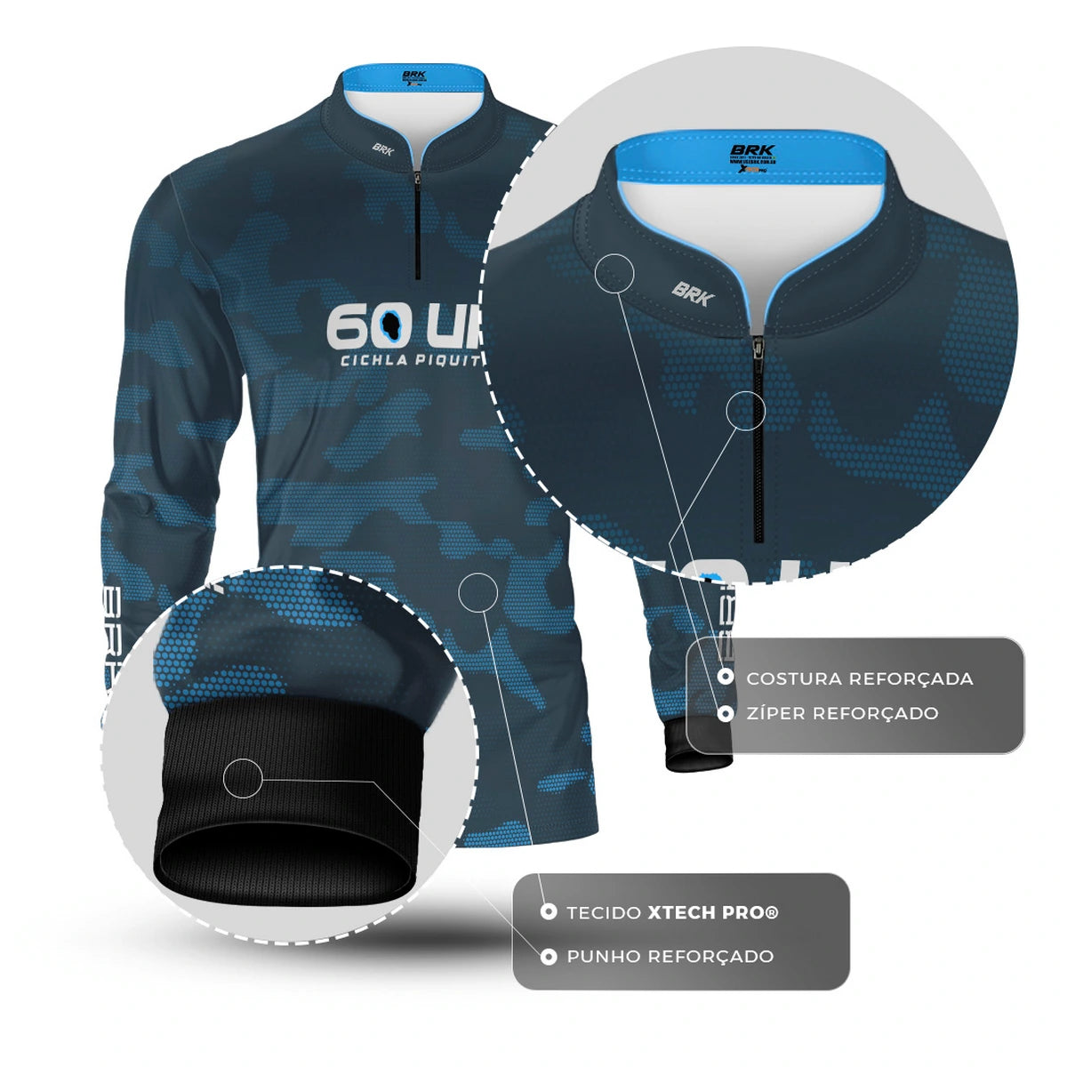 Camisa de Pesca Brk 60UP Camuflada Azul com Proteção UV50