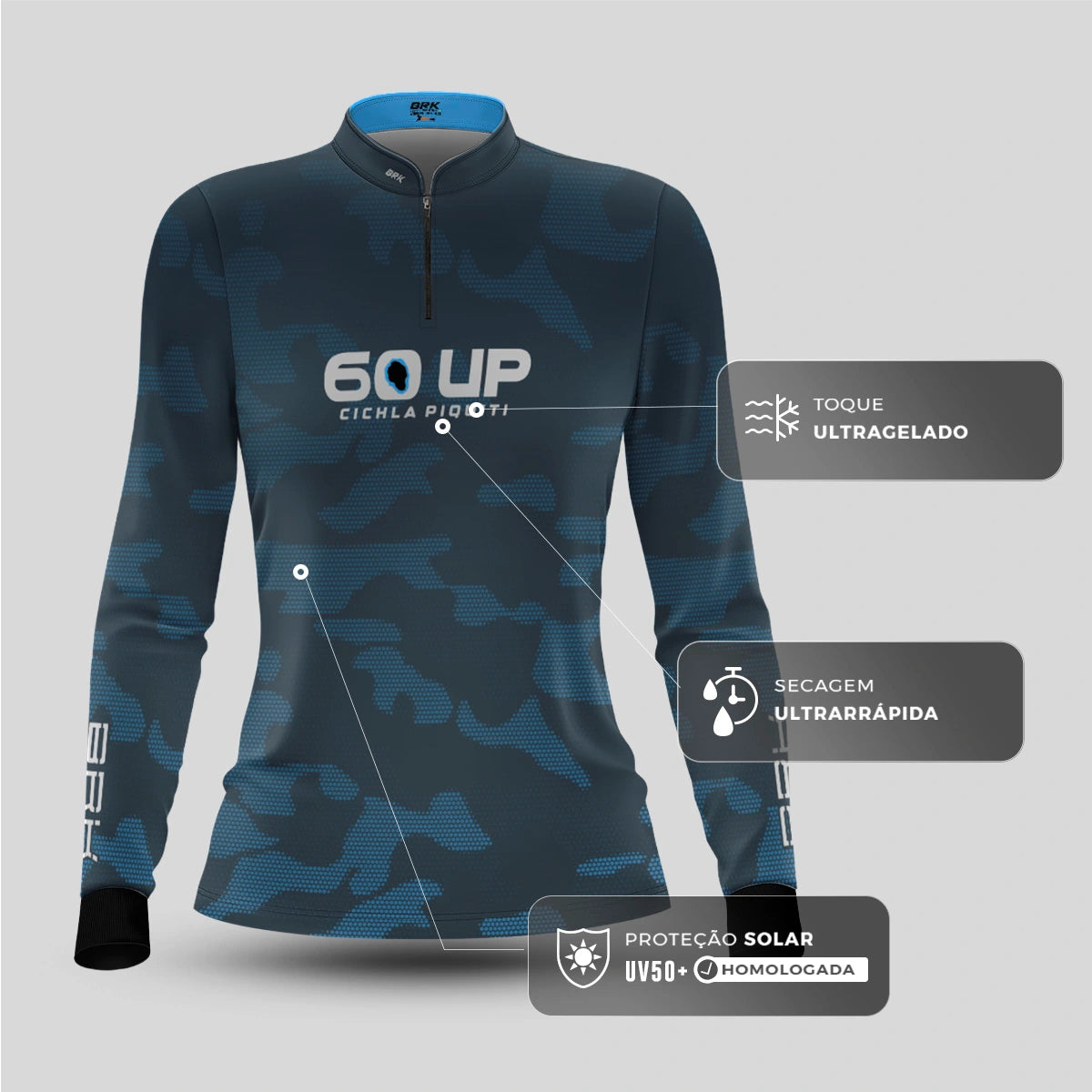 Camisa de Pesca Feminina Brk 60UP Camuflada Azul com Proteção UV50