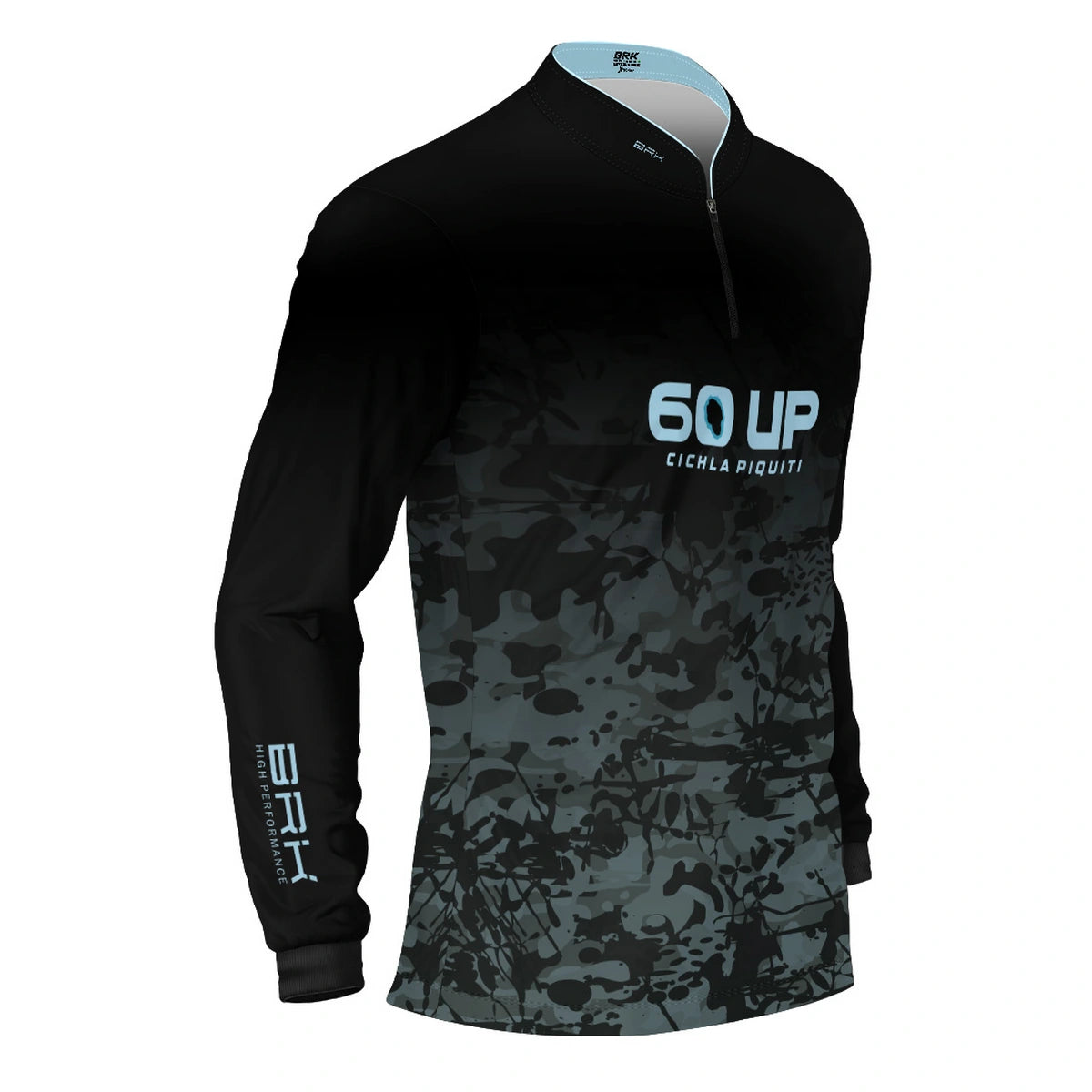 Camisa de Pesca Brk 60UP Camuflada Azul e Preta com Proteção UV50