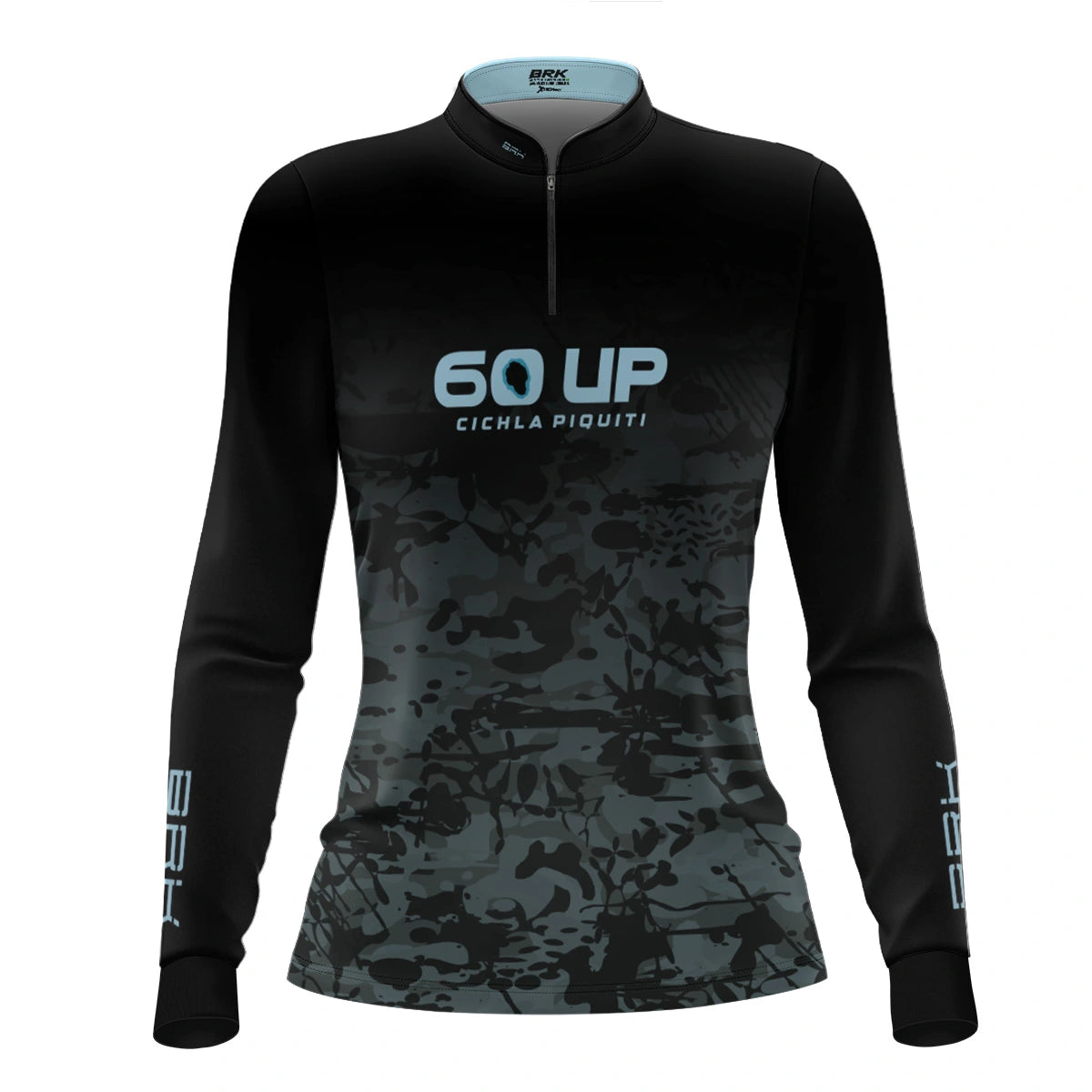 Camisa de Pesca Feminina Brk 60UP Camuflada Azul e Preta com Proteção UV50