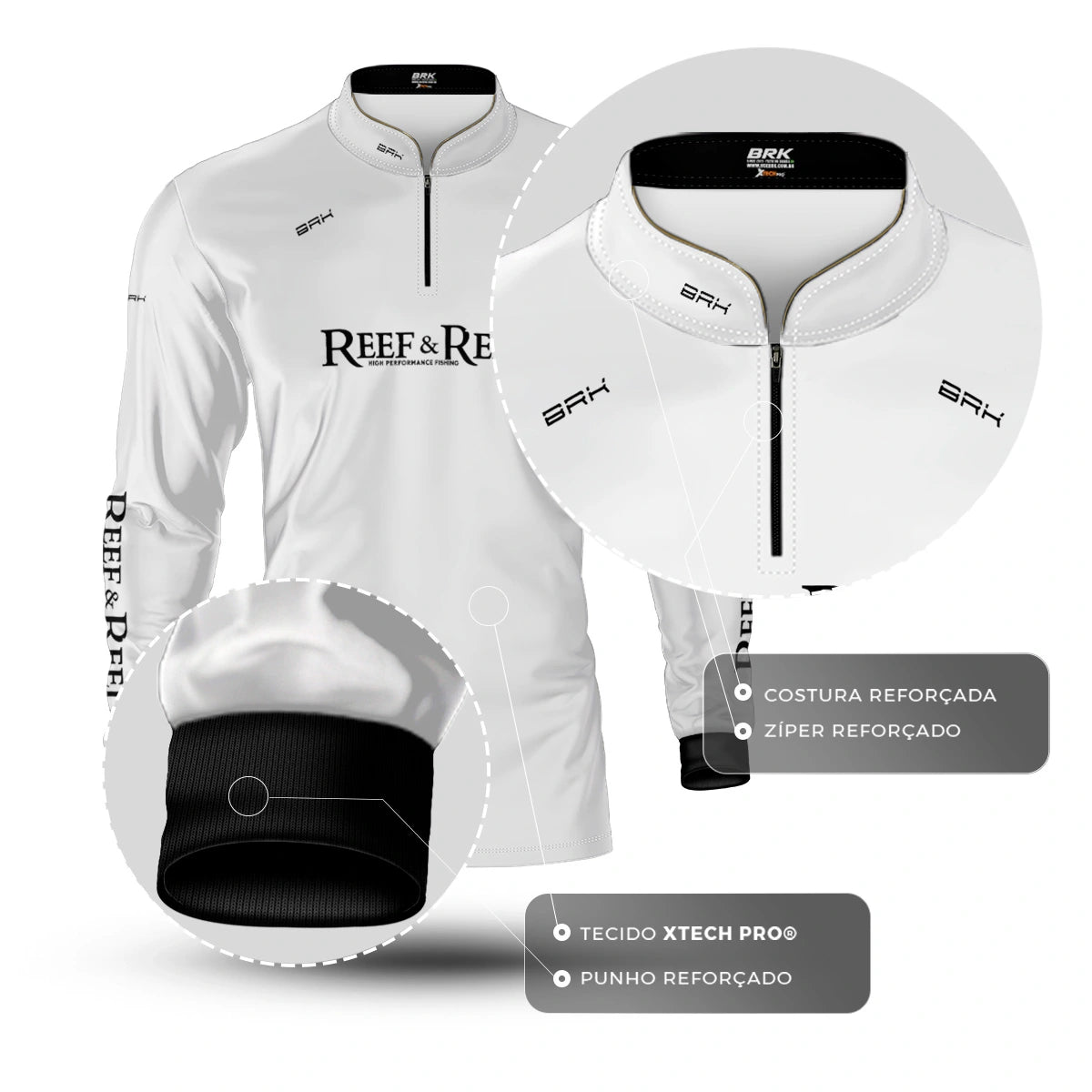 Camisa de Pesca Brk Reef & Reel High Perfomance Branca com Proteção UV50